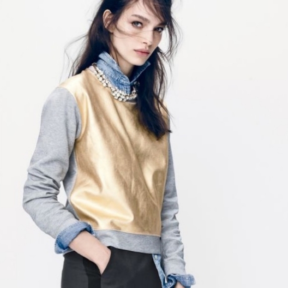 J. Crew Tops - JCREW Metallic Gold Grey Sweatshirt size large